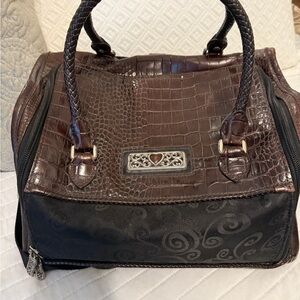 Brighton Brown and Black Crocodile-Embossed Cosmetic Bag